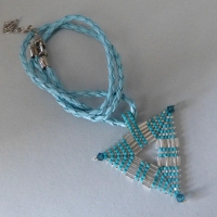 Halskette mit Anhänger Glasperlen, silber, türkis, 44 cm