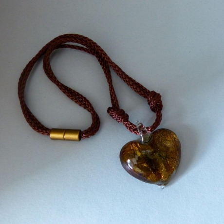 Halskette mit Glasherz, braun, 48 cm, Kette, Magnetverschluss