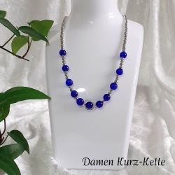 Kette Halskette Perlenkette Tiefblau Damenkette Glas- Katzenaugen