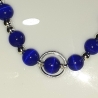 Kette Halskette Perlenkette Tiefblau Damenkette Glas- Katzenaugen