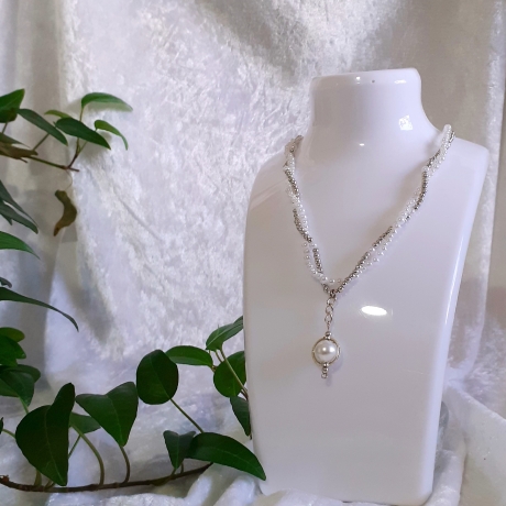 Mehrstrang-Kette Perlen-Kette Kurzkette doppelreihig Silber-Weiß