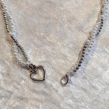 Mehrstrang-Kette Perlen-Kette Kurzkette doppelreihig Silber-Weiß