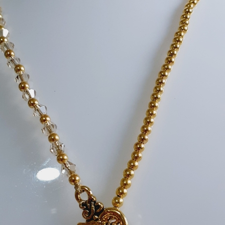 Kette Halskette Kurzkette Schmuck Damen-Kette cremefarben Golden