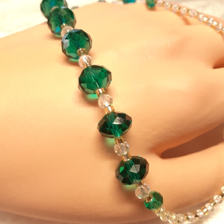 Kette Halskette Smaragd-Grüne Perlen Damenkette Schmuck Glasperle