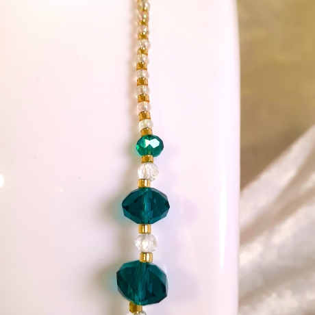 Kette Halskette Smaragd-Grüne Perlen Damenkette Schmuck Glasperle