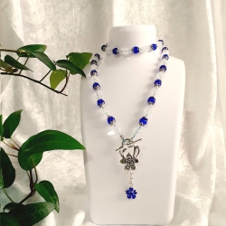 Kette Armband - Set Halskette Perlenkette Schmuckset Weiß-Blau