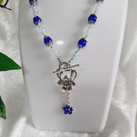 Kette Armband - Set Halskette Perlenkette Schmuckset Weiß-Blau