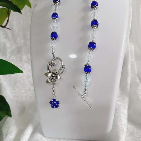 Kette Armband - Set Halskette Perlenkette Schmuckset Weiß-Blau