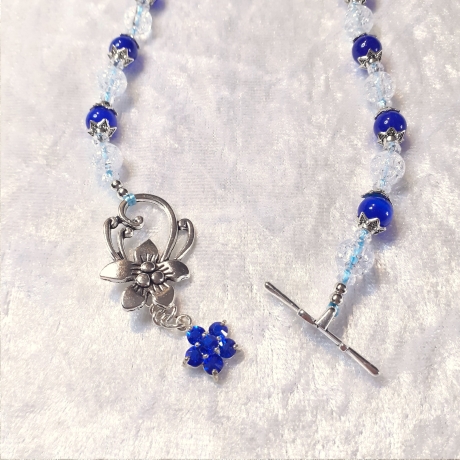 Kette Armband - Set Halskette Perlenkette Schmuckset Weiß-Blau