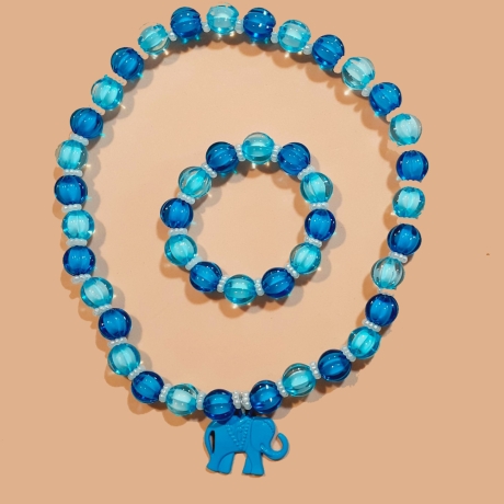 Kinder-Schmuck-Set Kette & Armband Elefant Blau Perlenschmuck 