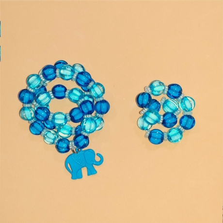 Kinder-Schmuck-Set Kette & Armband Elefant Blau Perlenschmuck 