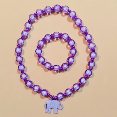 Kinder-Schmuck-Set Kette & Armband Elefant Lila Perlenschmuck 