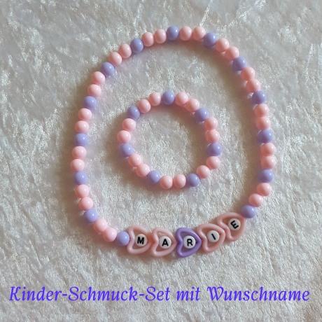Kinder-Schmuckset Kette und Armband Herzen WUNSCHNAME Marie