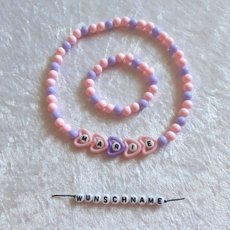 Kinder-Schmuckset Kette und Armband Herzen WUNSCHNAME Marie