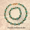 Kette Armband - Set Halskette Perlenkette Schmuckset Grün-Gold 