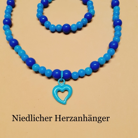 Kinder-Schmuck-Set Kette & Armband Herz blau Perlenschmuck 