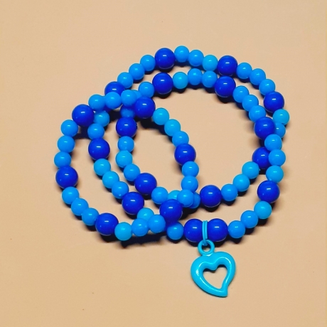 Kinder-Schmuck-Set Kette & Armband Herz blau Perlenschmuck 