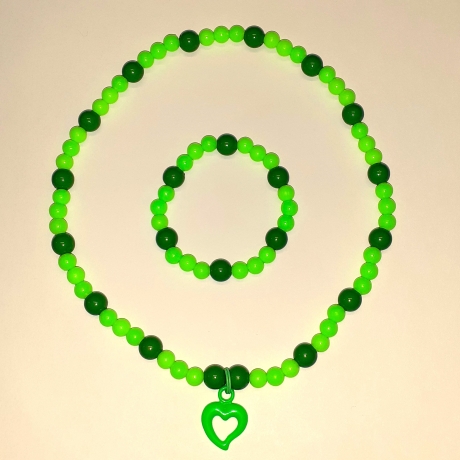 Kinder-Schmuck-Set Kette & Armband Herz Grün Perlenschmuck 