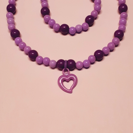 Kinder-Schmuck-Set Kette & Armband Herz Lila Perlenschmuck 