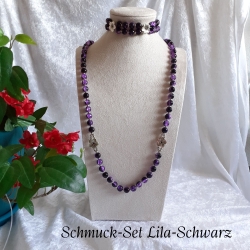 Kette Armband Schmuck-Set, große Größe Lila-Schwarz Halskette