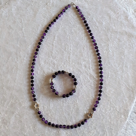 Kette Armband Schmuck-Set, große Größe Lila-Schwarz Halskette