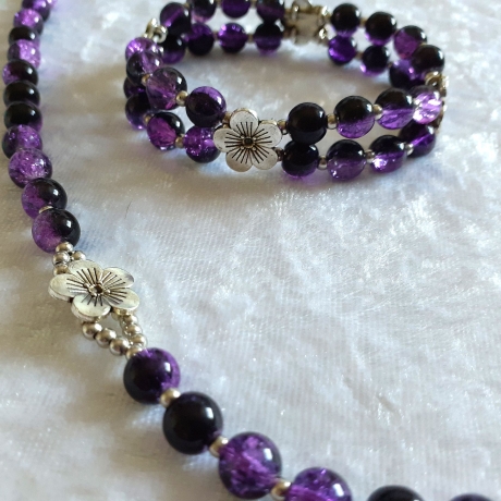 Kette Armband Schmuck-Set, große Größe Lila-Schwarz Halskette