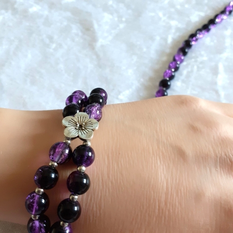 Kette Armband Schmuck-Set, große Größe Lila-Schwarz Halskette