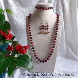 Kette Armband Ohrhänger 3er-Set, große Größe Rot-Schwarz XL-Größe