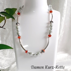 Röhren-Kette Kurzkette Silber-Orange Damen-Schmuck Halskette 