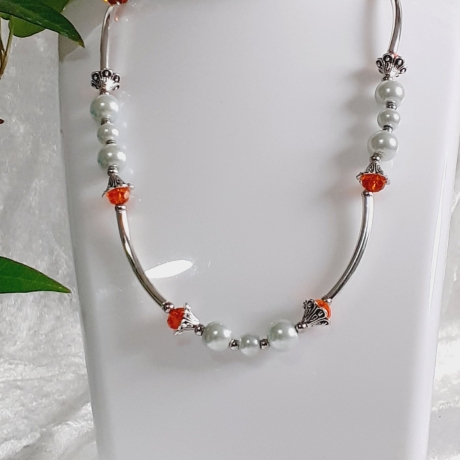 Röhren-Kette Kurzkette Silber-Orange Damen-Schmuck Halskette 