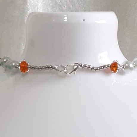 Röhren-Kette Kurzkette Silber-Orange Damen-Schmuck Halskette 