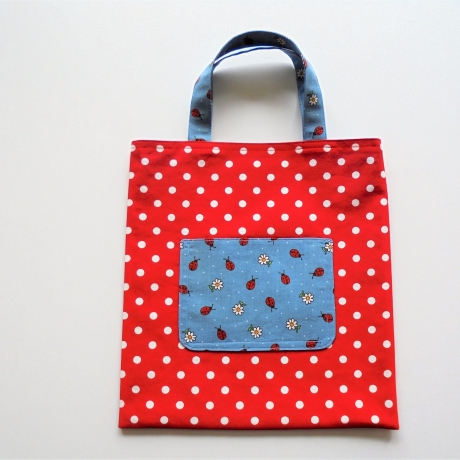 Kindertasche Stoffbeutel gefüttert 24x26 rot mit Außentasche