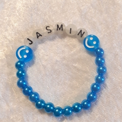 Kinder-Armband Kinder-Schmuck Wunschname Blau mit Smylie Geschenk