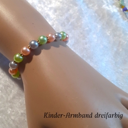 Kinder-Armband Schmuck, elastisch, Perlen gefädelt, dreifarbig