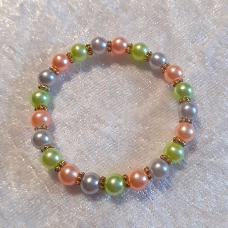 Kinder-Armband Schmuck, elastisch, Perlen gefädelt, dreifarbig