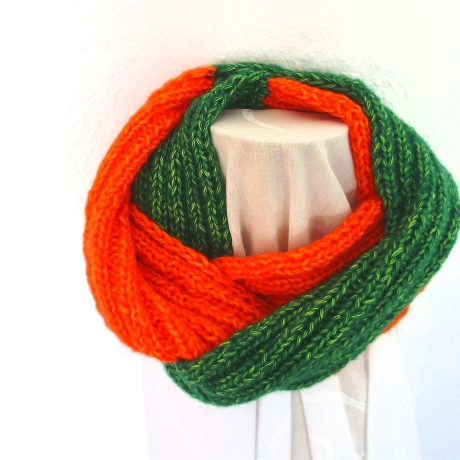 Kinderschlauchschal☀Kinderloop☀Orange & Grün☀handgestrickt