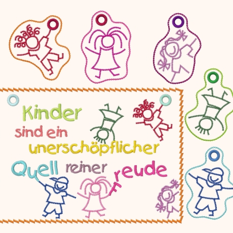 *Schild Kinder* plus Anhänger lustige Deko 6x ITH Stickdatei