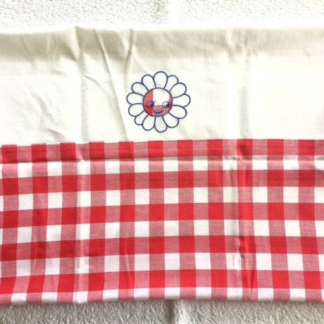 Vintage 70er Kinderbettwäsche Rot-Weiß-Caro mit Applikationen 