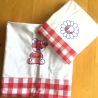 Vintage 70er Kinderbettwäsche Rot-Weiß-Caro mit Applikationen 