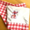 Vintage 70er Kinderbettwäsche Rot-Weiß-Caro mit Applikationen 