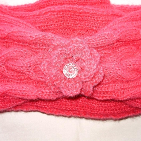 Schlauchschal rosa mit Zöpfen Mohairwolle von Hobbyhaus