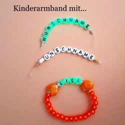 Kinder-Armband Kinder-Schmuck Wunschname Herzen Orange Armreifen