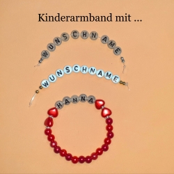 Kinder-Armband Kinder-Schmuck Wunschname Herzen in Rot Armreifen
