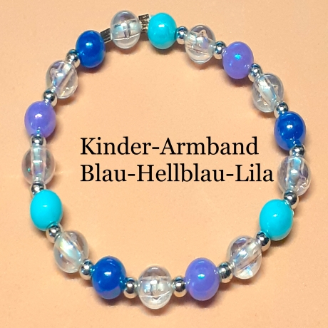 Kinder-Armband Schmuck, elastisch, Perlen gefädelt Blau-Bunt