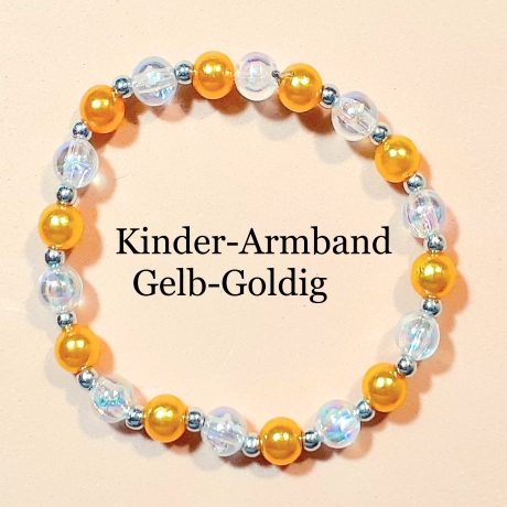 Kinder-Armband Schmuck, elastisch, Perlen gefädelt, Gelb-Gold