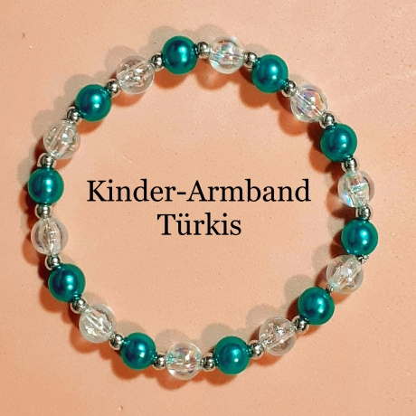 Kinder-Armband Schmuck, elastisch, Perlen gefädelt Türkis