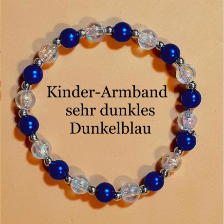 Kinder-Armband Schmuck, elastisch, Perlen gefädelt, Dunkelblau