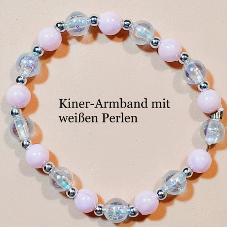 Kinder-Armband Schmuck, elastisch, Perlen gefädelt, Weiß