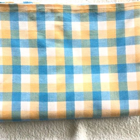 Vintage 3-teilige Kinderbettwäsche Gelb-Hellblau-Caro 70er Jahre