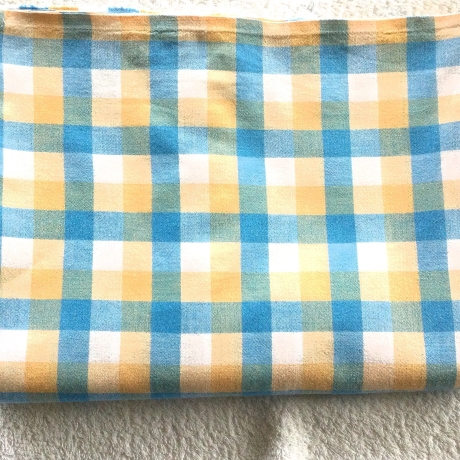 Vintage 3-teilige Kinderbettwäsche Gelb-Hellblau-Caro 70er Jahre